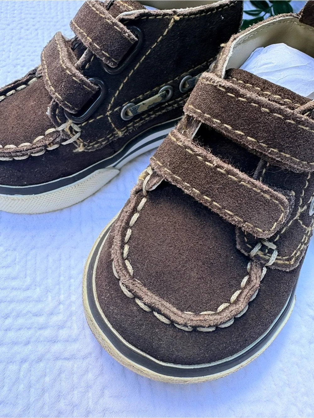 GAP Brown Suede Moccasin Sneakers with Hook-and-Loop Straps